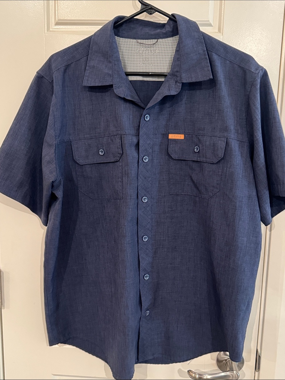 Men's Orvis Navy Short-Sleeve Button-Up Shirt - Casual Chest Pockets L